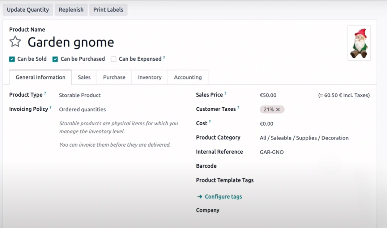 Belgian VAT applied to product in Odoo (21%)