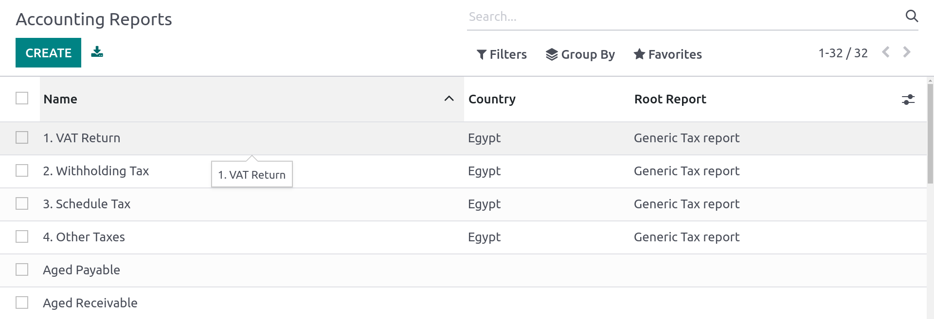 Accounting reports in Odoo, including VAT returns and tax reporting.